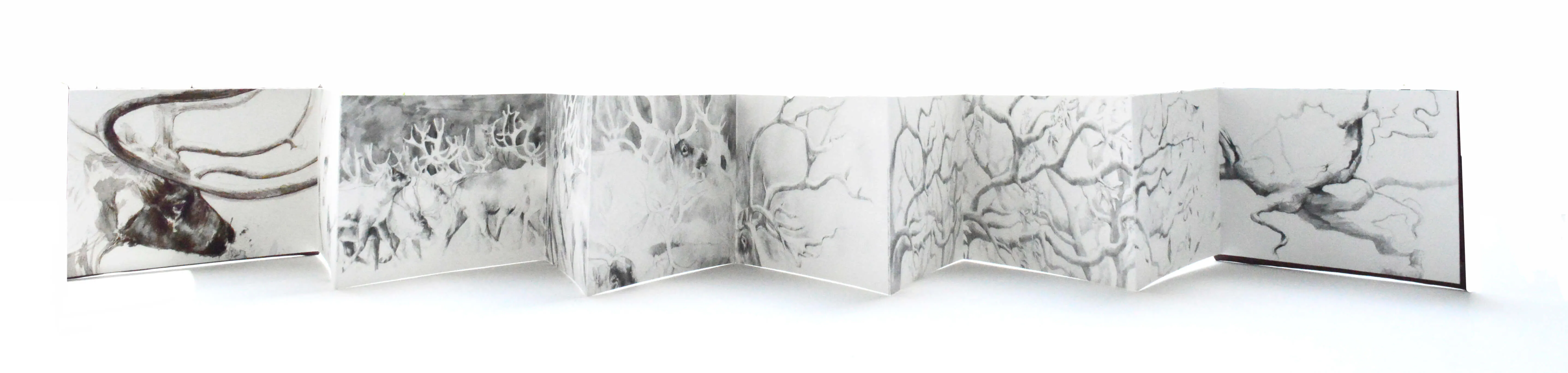 Caribou in Arctic landscape illustration by Annie Booker, Tales from the North